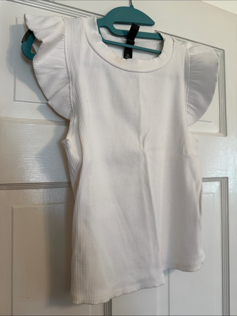 Alya White Ribbed Ruffle Sleeve Tank Top - Picture 4 of 6